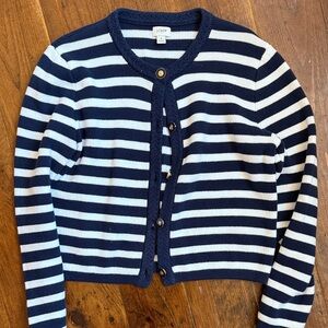 J. Crew Factory Classic Navy and White Striped Cardigan